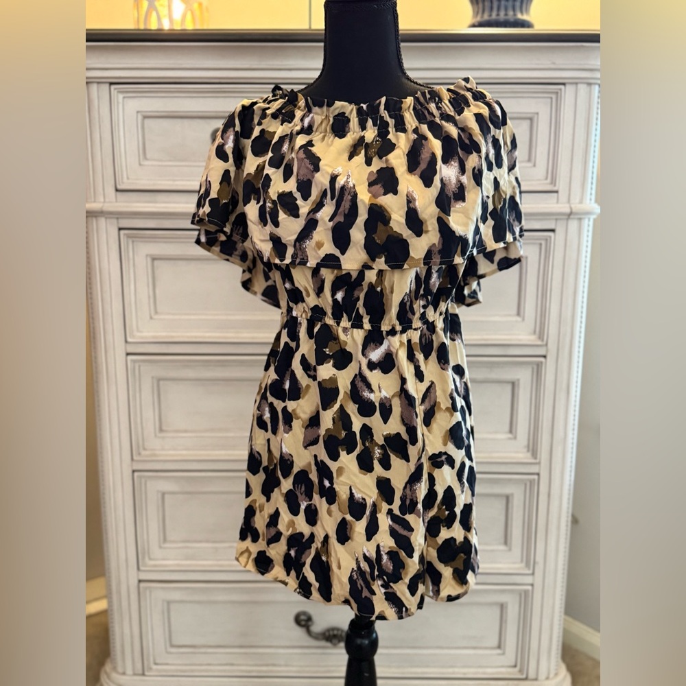 Leopard Print Off-Shoulder Romper